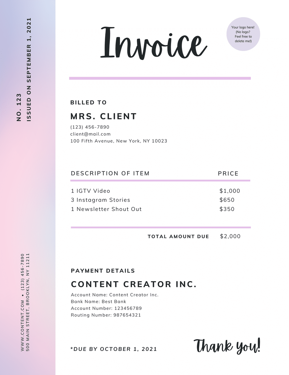Invoice Template For Bloggers and Content Creators — Austen Tosone